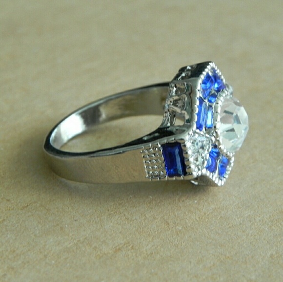 SOLD!!! Octagonal Halo Sapphire Ring Size 9 ( US ) - Picture 4 of 7